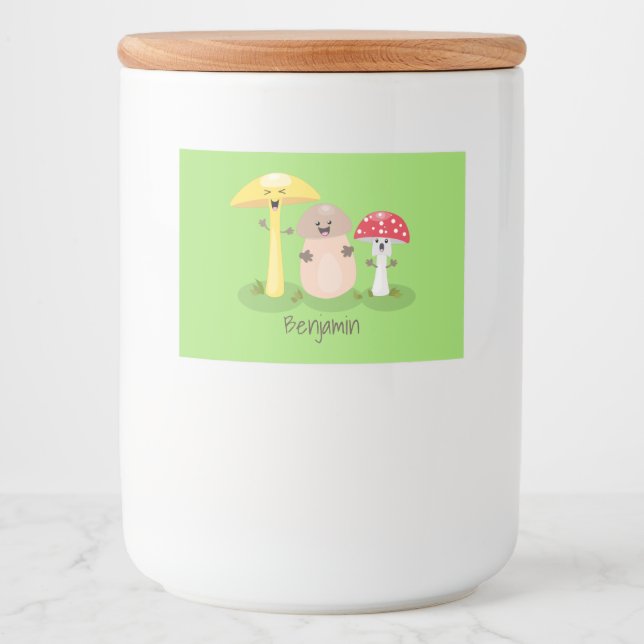 Cute kawaii mushroom fungi toadstool food label (Front)
