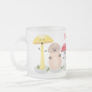 Cute kawaii mushroom fungi toadstool frosted glass coffee mug