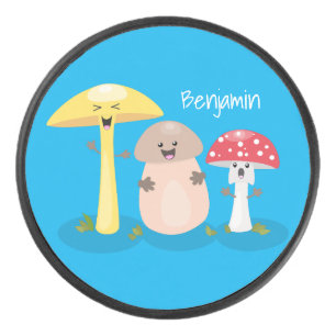 Cute kawaii mushroom fungi toadstool hockey puck