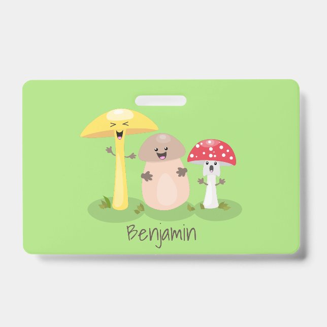 Cute kawaii mushroom fungi toadstool ID badge (Front)