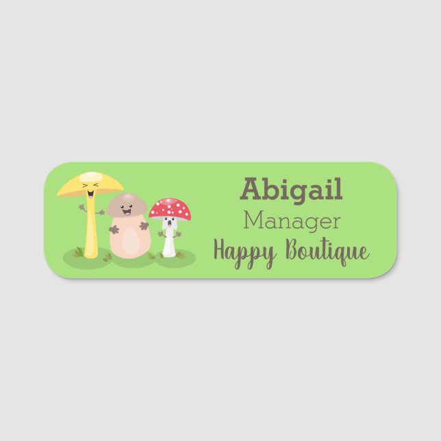 Cute kawaii mushroom fungi toadstool  name tag (Front)