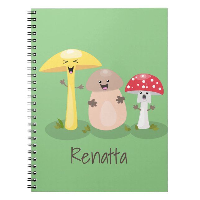 Cute kawaii mushroom fungi toadstool notebook (Front)