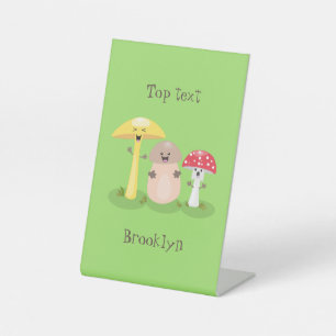 Cute kawaii mushroom fungi toadstool pedestal sign
