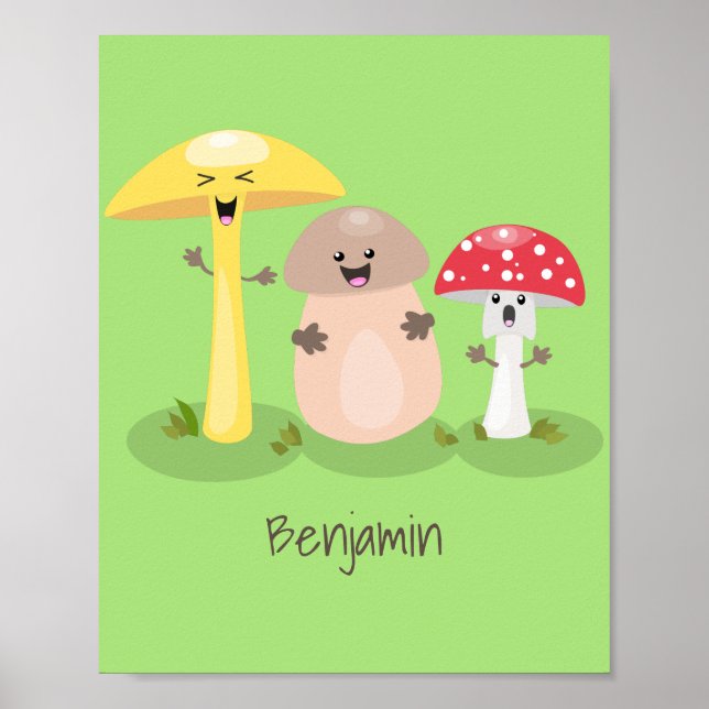 Cute kawaii mushroom fungi toadstool poster (Front)