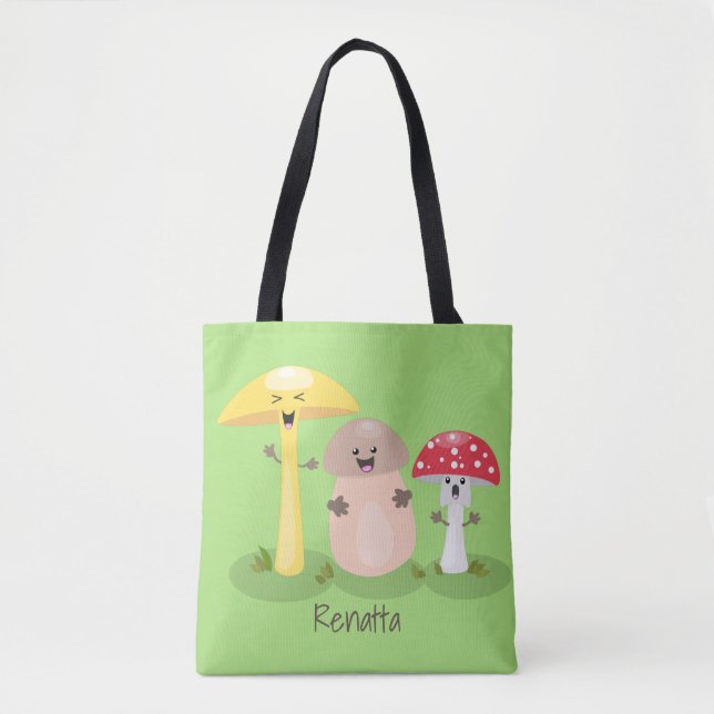 Cute kawaii mushroom fungi toadstool tote bag (Front)