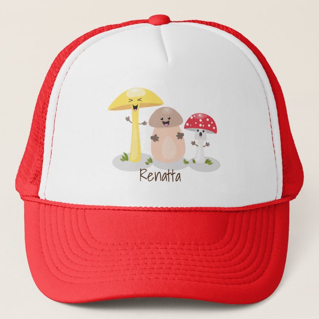 Cute kawaii mushroom fungi toadstool trucker hat (Front)