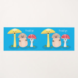 Cute kawaii mushroom fungi toadstool yoga mat