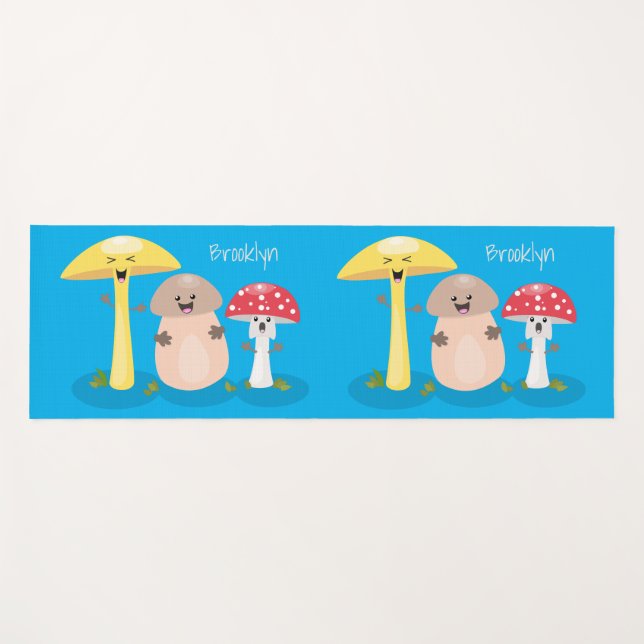 Cute kawaii mushroom fungi toadstool yoga mat (Front (Horizontal))