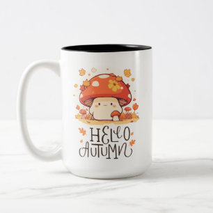 Cute kawaii Mushroom Hello Autumn  Two-Tone Coffee Mug