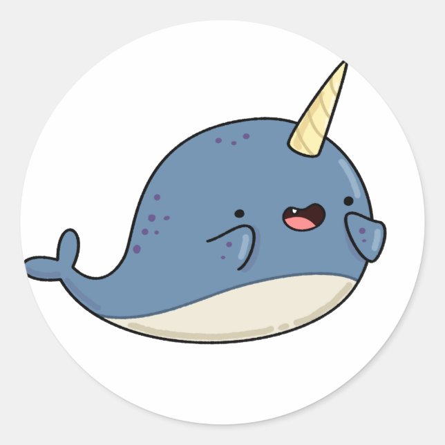 Cute Kawaii Narwhal Classic Round Sticker (Front)