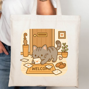 Cute Kawaii Naughty Cat Playing with Letters Tote Bag