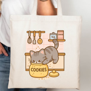 Cute Kawaii Naughty Cat Stuck in a Cookie Jar Tote Bag