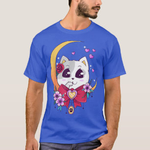 Cute Kawaii Neko Cat Anime Moon Pastel  T-Shirt
