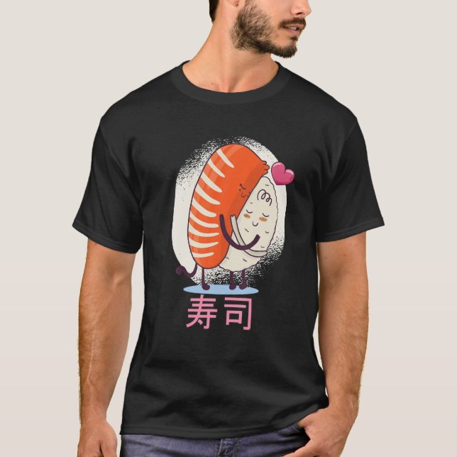 Cute Kawaii Nigiri Sushi Hugging - Funny Japanese T-Shirt (Front)