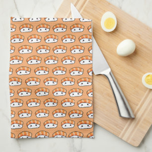 Cute Kawaii Nigiri Sushi Seamless Pattern Tea Towel