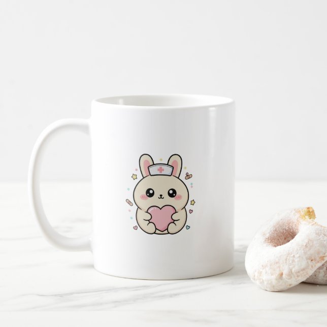 Cute Kawaii Nurse Bunny Mug – Pastel Medical  (With Donut)