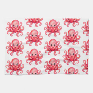 Cute Kawaii Octopus Holding Heart Tea Towel
