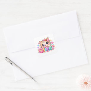Cute Kawaii Oliver Cat Name Pastel Pink Sparkling Square Sticker