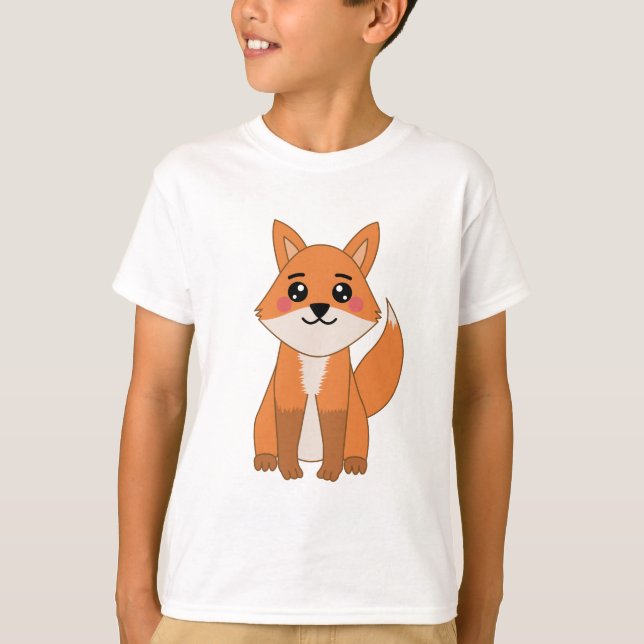 Cute Kawaii Orange Fox Illustration T-Shirt (Front)
