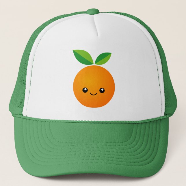 Cute Kawaii orange fruit face drawing Trucker Hat (Front)