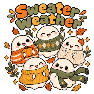 Cute Kawaii Orange Ghost Autumn Knit Sweater