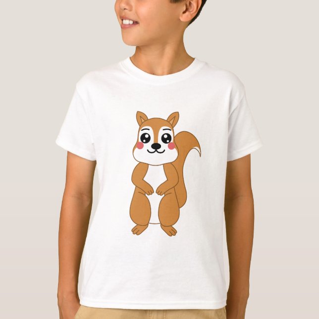 Cute Kawaii Orange Squirrel Illustration T-Shirt (Front)
