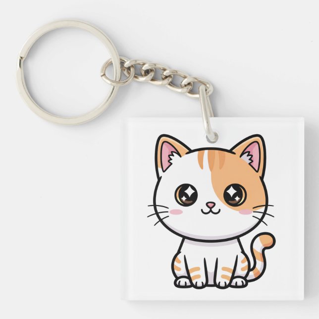 Cute Kawaii Orange Tabby Kitten Key Ring (Front)