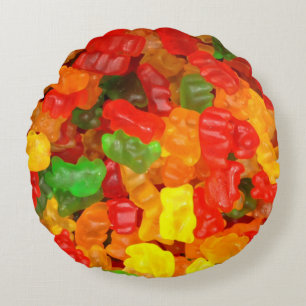 cute kawaii orange yellow red colourful gummy bear round cushion