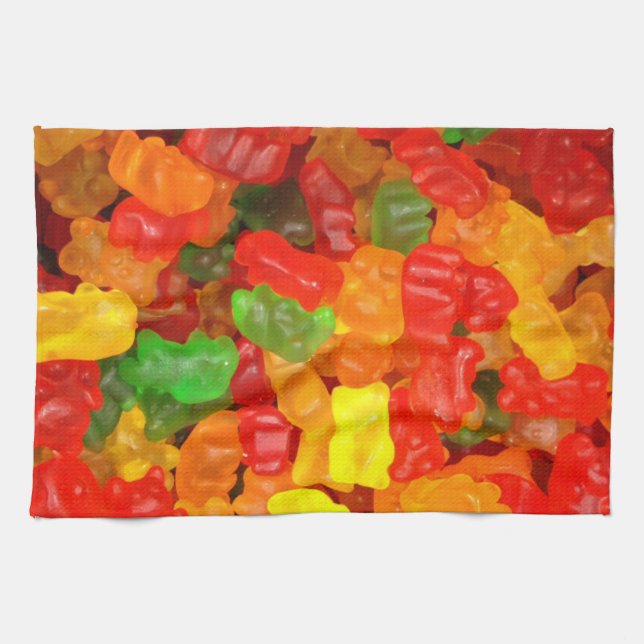 cute kawaii orange yellow red colourful gummy bear tea towel (Horizontal)