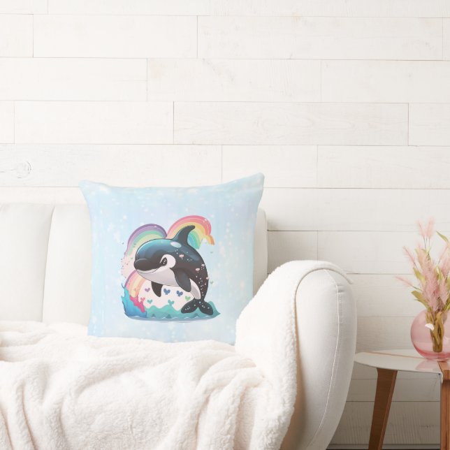 Cute Kawaii Orca Killer Whale Rainbows Butterflies Cushion (Couch)