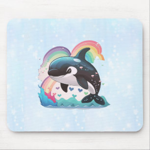 Cute Kawaii Orca Killer Whale Rainbows Butterflies Mouse Mat