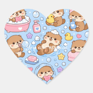 Cute Kawaii Otter Pattern Cozy Pastel Heart Sticker