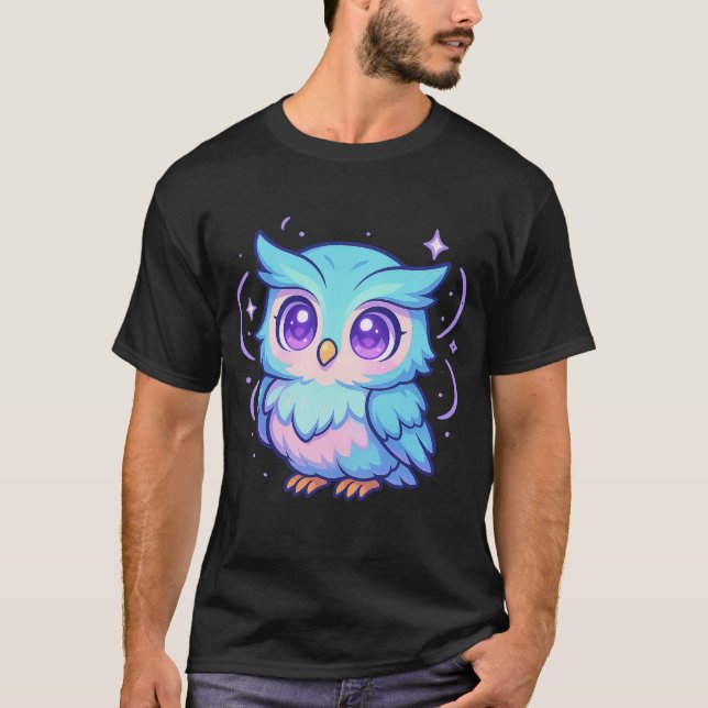 Cute Kawaii Owl Cartoon Pastel T-Shirt (Front)