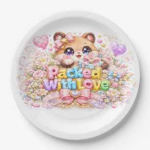 Cute Kawaii Packed With Love Teddy Bear Pastel Pin Paper Plate