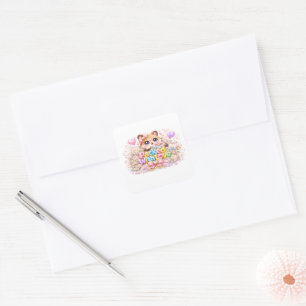 Cute Kawaii Packed With Love Teddy Bear Pastel Pin Square Sticker