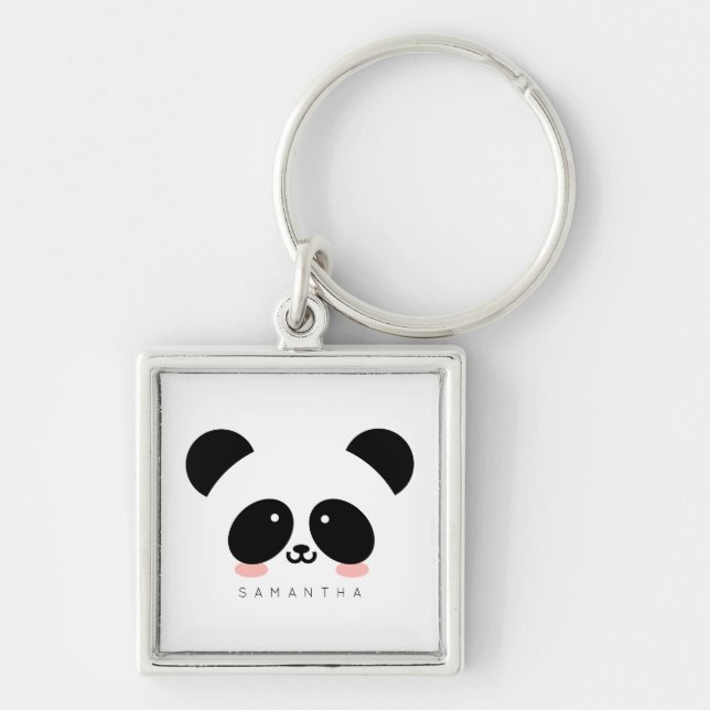 Cute Kawaii Panda | Add Your Name Key Ring (Front)
