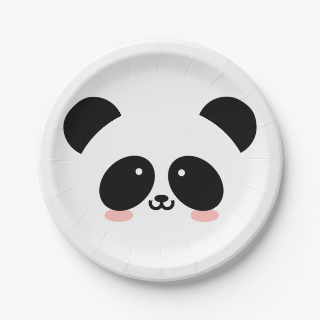 Cute Kawaii Panda | Add Your Name Paper Plate (Front)