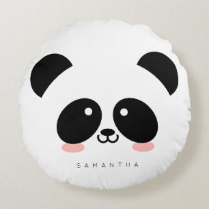 Cute Kawaii Panda Add Your Name Round Cushion