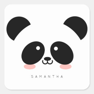 Cute Kawaii Panda   Add Your Name Square Sticker