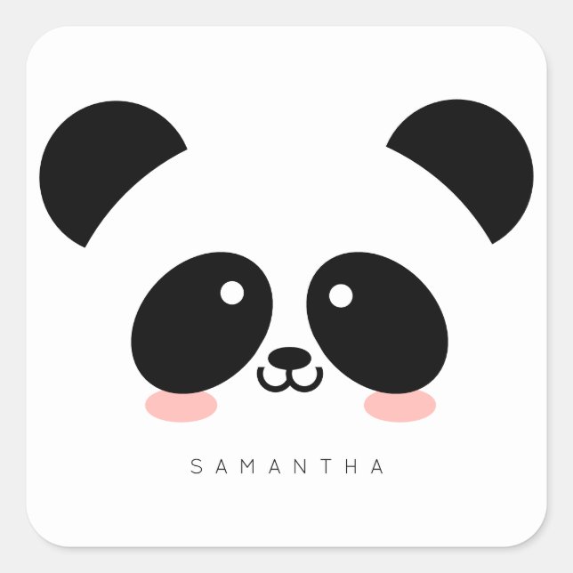 Cute Kawaii Panda | Add Your Name Square Sticker (Front)