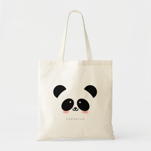 Cute Kawaii Panda | Add Your Name Tote Bag (Front)