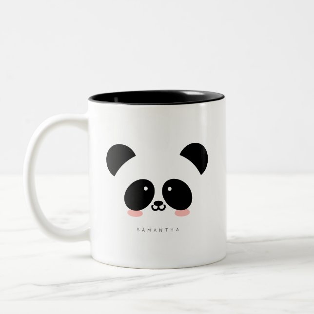 Cute Kawaii Panda | Add Your Name Two-Tone Coffee Mug (Left)