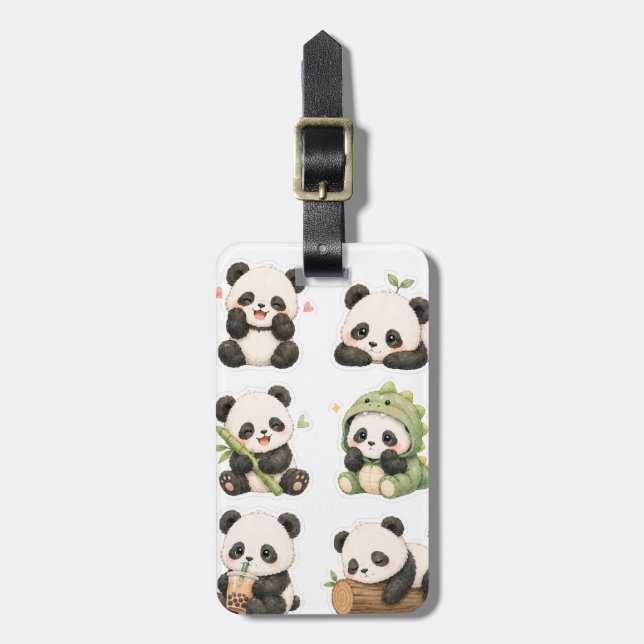 Cute Kawaii Panda Bear Pattern Luggage Tag (Front Vertical)
