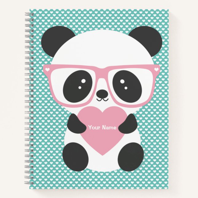 Cute Kawaii Panda Bear Pink Heart Bicycle  Notebook (Front)