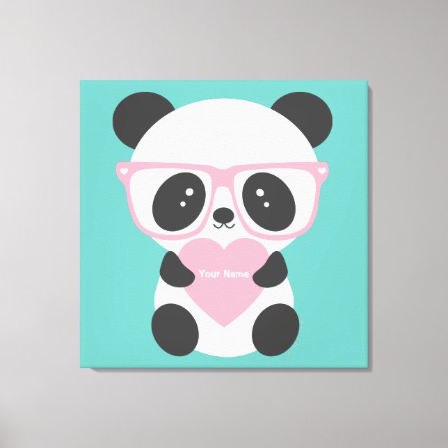 Cute Kawaii Panda Bear Pink Heart  Canvas Print (Front)