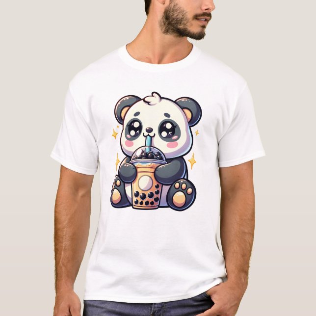 Cute Kawaii Panda Drink Bubble Tea Milk Tea Lover T-Shirt (Front)