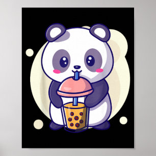Cute kawaii panda drinks boba bubble tea kawaiiCut Poster