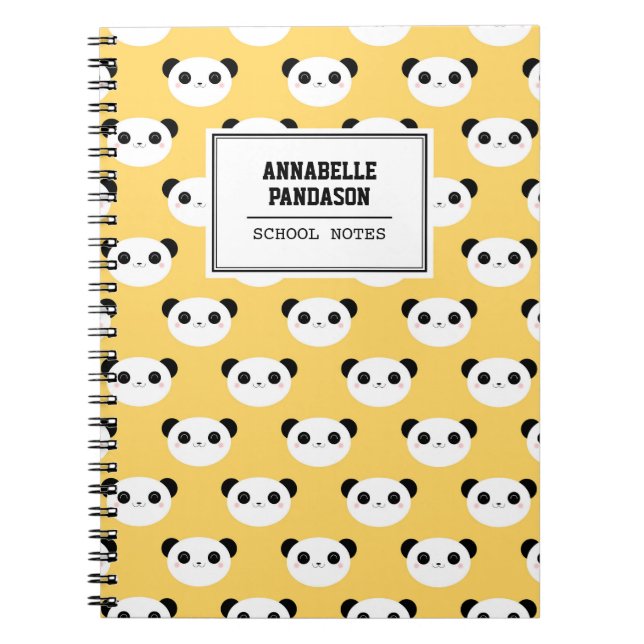 Cute Kawaii Panda Face Pattern Personalised Notebook (Front)