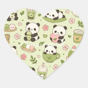 Cute Kawaii Panda Pattern Bamboo Pastel Heart Sticker