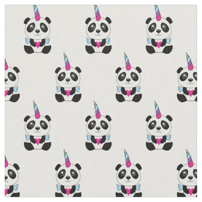 Cute Kawaii Panda Unicorn Pandicorn Pattern Fabric (Close Up)